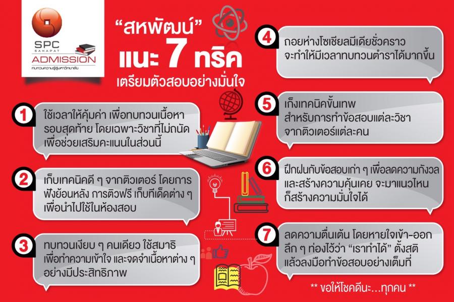 “สหพัฒน์แอดมิชชั่น” แนะ 7 ทริค เตรียมตัวสอบให้ได้คะแนนปัง ๆ 