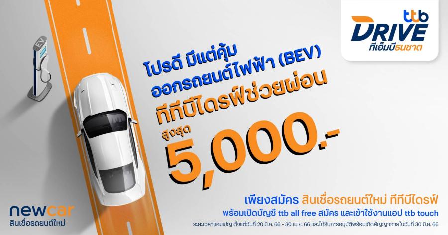ทีทีบีไดรฟ์ จัดโปรแรงรับต้นปี โปรดีมีแต่คุ้ม! กับแคมเปญช่วยผ่อนค่างวดคนละครึ่งสูงสุด 5,000 บาท เมื่อออกรถยนต์ไฟฟ้า (BEV) กับสินเชื่อรถยนต์ใหม่ ทีทีบีไดรฟ์ พร้อมข้อเสนอพิเศษอีกมากมายในงาน Motor Show 2023 ทีทีบีไดรฟ์ จัดโปรแรงรับต้นปี โปรดีมีแต่คุ้ม! กับแคมเปญช่วยผ่อนค่างวดคนละครึ่งสูงสุด 5,000 บาท เมื่อออกรถยนต์ไฟฟ้า (BEV) กับสินเชื่อรถยนต์ใหม่ ทีทีบีไดรฟ์ พร้อมข้อเสนอพิเศษอีกมากมายในงาน Motor Show 2023