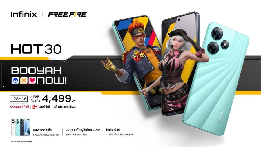 Infinix ปล่อยมือถือเกมมิ่งรุ่นเริ่มต้น HOT 30 Series ชูจุดขายชาร์จเร็วสูงสุด 33W เริ่มจำหน่าย 3 เมษายนนี้ คุ้มค่าที่สุด เริ่มต้นเพียง 4,499 บาท* พร้อมคอลแลป Free Fire มอบไอเทมสุดเอ็กซ์คลูซีฟ และเตรียมพบเซอร์ไพรส์ในกิจกรรม HOT 30 Booyah Challenge NOW! Infinix ปล่อยมือถือเกมมิ่งรุ่นเริ่มต้น HOT 30 Series ชูจุดขายชาร์จเร็วสูงสุด 33W เริ่มจำหน่าย 3 เมษายนนี้ คุ้มค่าที่สุด เริ่มต้นเพียง 4,499 บาท* พร้อมคอลแลป Free Fire มอบไอเทมสุดเอ็กซ์คลูซีฟ และเตรียมพบเซอร์ไพรส์ในกิจกรรม HOT 30 Booyah Challenge NOW!