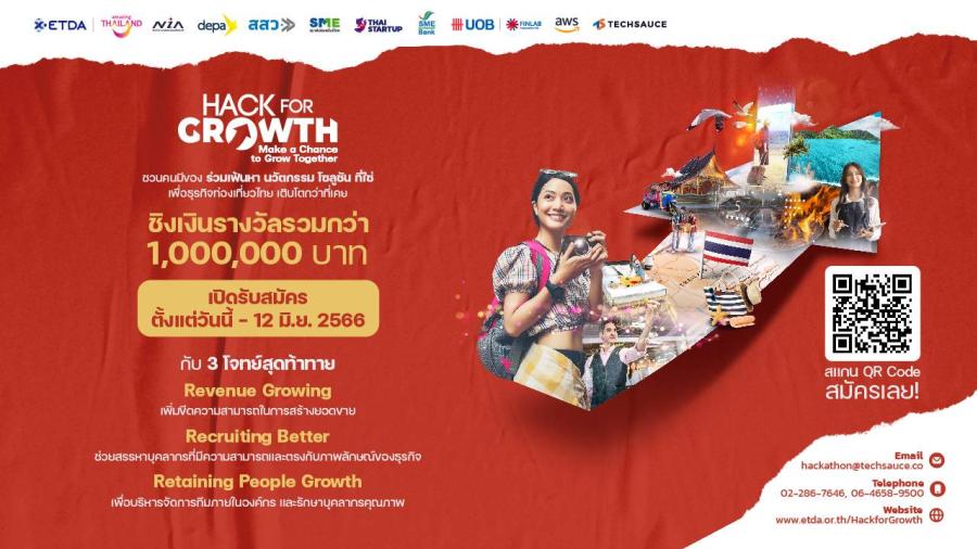ETDA เตรียมเปิดตัวกิจกรรม “Hack for GROWTH” เร่งเฟ้นหา นวัตกรรม โซลูชัน เพื่อธุรกิจท่องเที่ยวไทยโตกว่าที่เคย