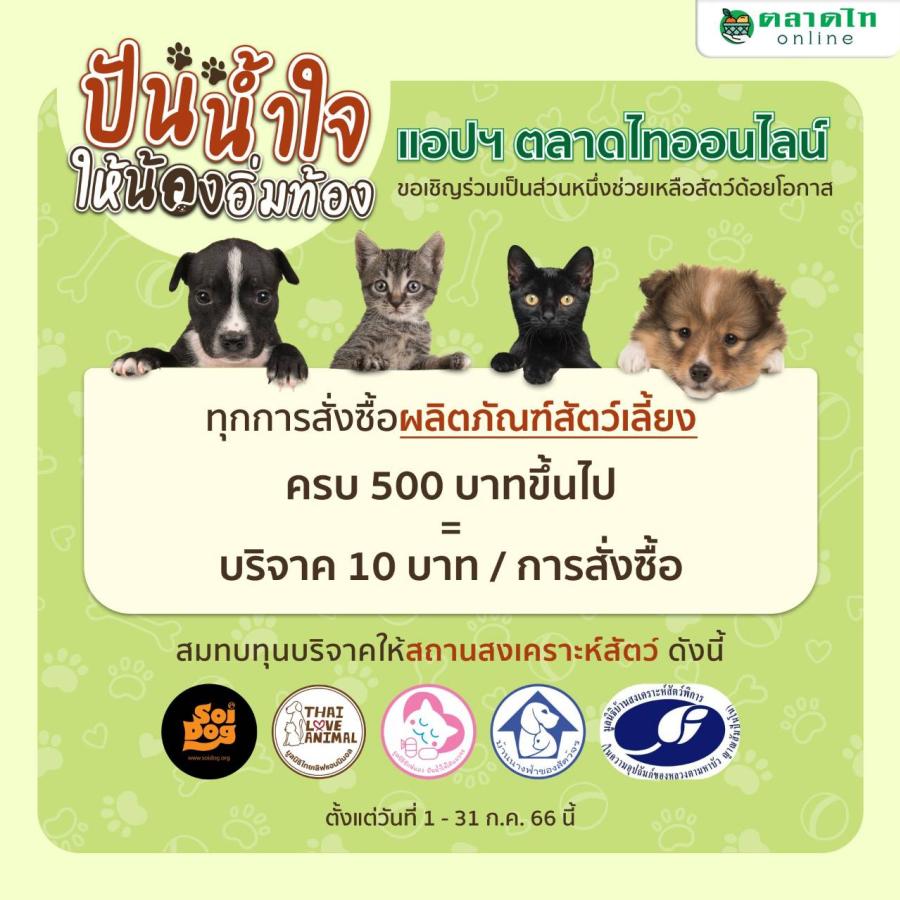 Talaadthai Online (ตลาดไทออนไลน์) ชวนช่วยเหลือสัตว์ด้อยโอกาส  จัดแคมเปญ “ปันน้ำใจ ให้น้องอิ่มท้อง” สมทบทุน 5 สถานสงเคราะห์สัตว์ 