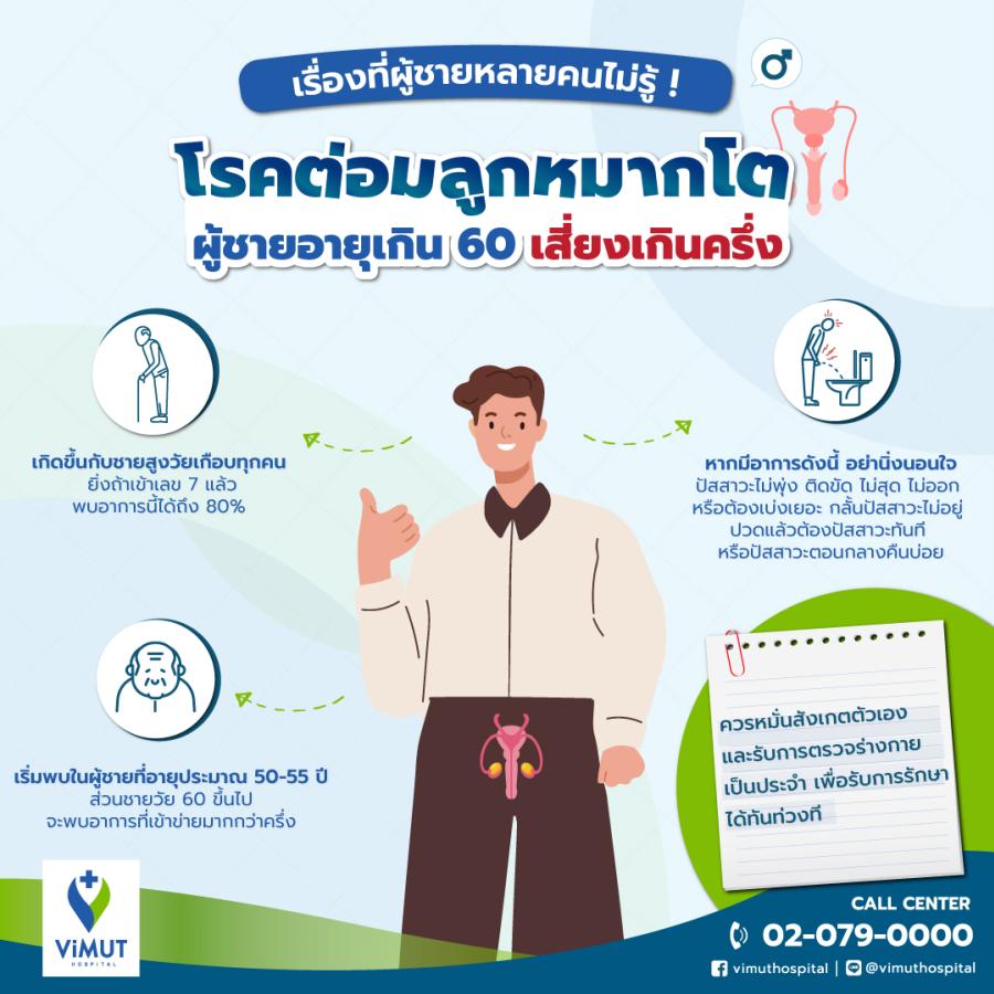 โรคที่ผู้ชายห้ามมองข้าม! ต่อมลูกหมากโต ภัยร้ายที่บั่นทอนการใช้ชีวิตของชายสูงวัย แพทย์ รพ. วิมุต เตือน เป็นแล้วรีบรักษาก่อนเกิดภาวะแทรกซ้อน โรคที่ผู้ชายห้ามมองข้าม! ต่อมลูกหมากโต ภัยร้ายที่บั่นทอนการใช้ชีวิตของชายสูงวัย แพทย์ รพ. วิมุต เตือน เป็นแล้วรีบรักษาก่อนเกิดภาวะแทรกซ้อน