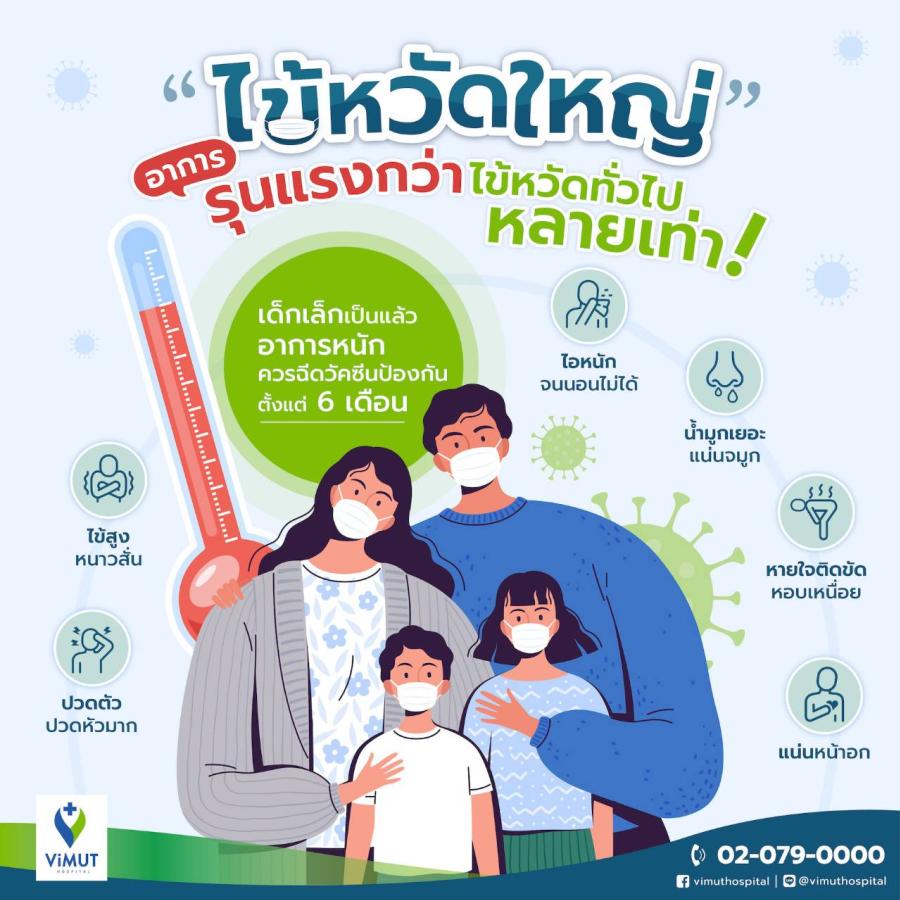 รุนแรงกว่าไข้หวัดทั่วไปหลายเท่า! ’ไข้หวัดใหญ่’ ภัยร้ายปลายฝนต้นหนาว แพทย์ รพ. วิมุต แนะเด็กเล็กฉีดวัคซีนตั้งแต่ 6 เดือน สร้างภูมิก่อนป่วยหนัก