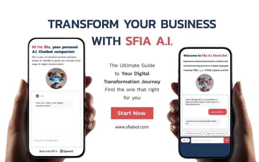 สำนักพิมพ์วิช ร่วมกับ Sfia A.I. เปิดตัว A.I. Book Bot ครั้งแรกของไทย บอทสำหรับนักอ่าน ผู้ช่วยทรานส์ฟอร์มธุรกิจสำหรับผู้บริหารในยุค AI สำนักพิมพ์วิช ร่วมกับ Sfia A.I. เปิดตัว A.I. Book Bot ครั้งแรกของไทย บอทสำหรับนักอ่าน ผู้ช่วยทรานส์ฟอร์มธุรกิจสำหรับผู้บริหารในยุค AI