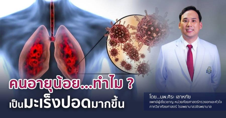 คนอายุน้อย...ทำไมเป็นมะเร็งปอดมากขึ้น  โดย ผศ.นพ.ศิระ เลาหทัย                                                                แพทย์ผู้เชี่ยวชาญศัลยศาสตร์ทรวงอกเฉพาะทางด้านการผ่าตัดส่องกล้องในช่องทรวงอก                                                                                                                                                    โรงพยาบาลวชิรพยาบาล
