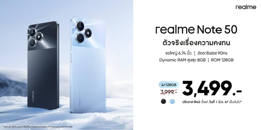 ลดใหญ่เอาใจสายบัดเจ็ต! realme ปรับราคาท้าร้อน “realme Note 50” เหลือเพียง 3499 บาท ที่ศูนย์จำหน่ายมือถือชั้นนำและ realme Brand shop ทุกสาขาทั่วประเทศ ลดใหญ่เอาใจสายบัดเจ็ต! realme ปรับราคาท้าร้อน “realme Note 50” เหลือเพียง 3499 บาท ที่ศูนย์จำหน่ายมือถือชั้นนำและ realme Brand shop ทุกสาขาทั่วประเทศ