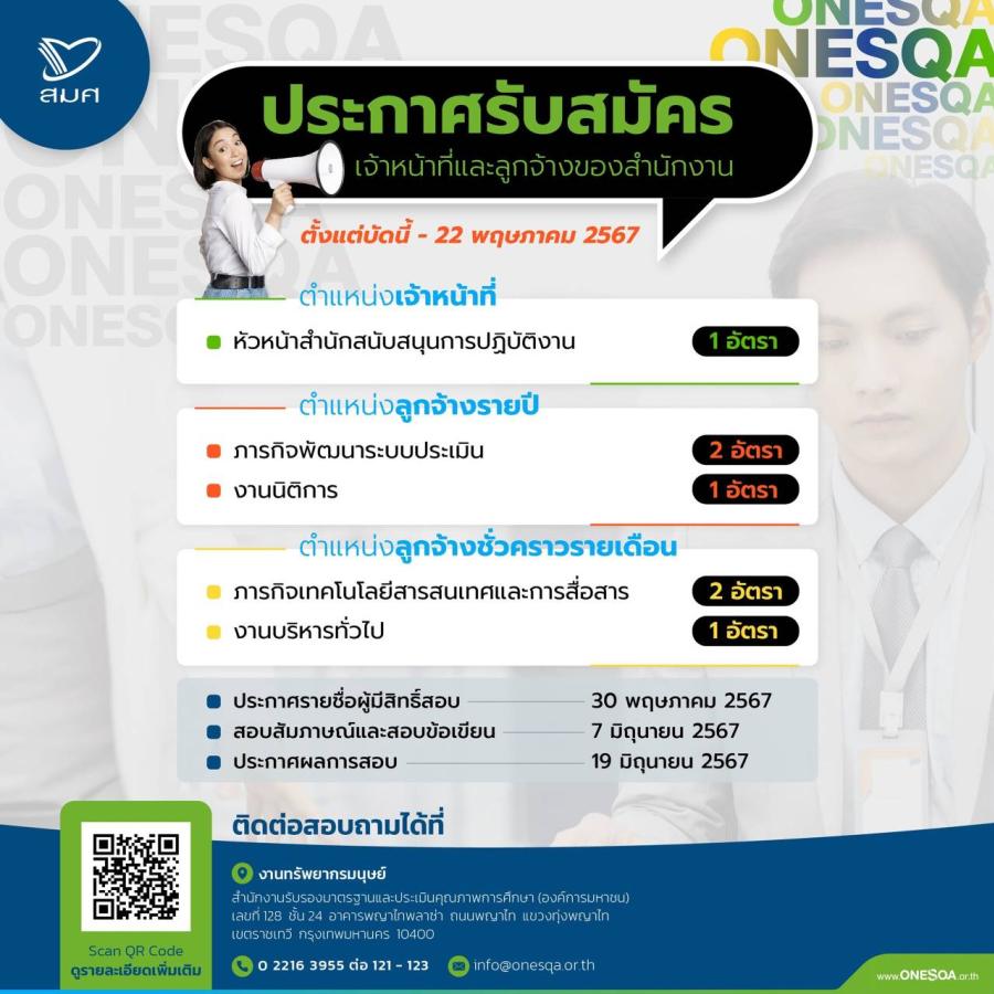 สมศ. เปิดรับสมัครเจ้าหน้าที่และลูกจ้างประจำสำนักงาน