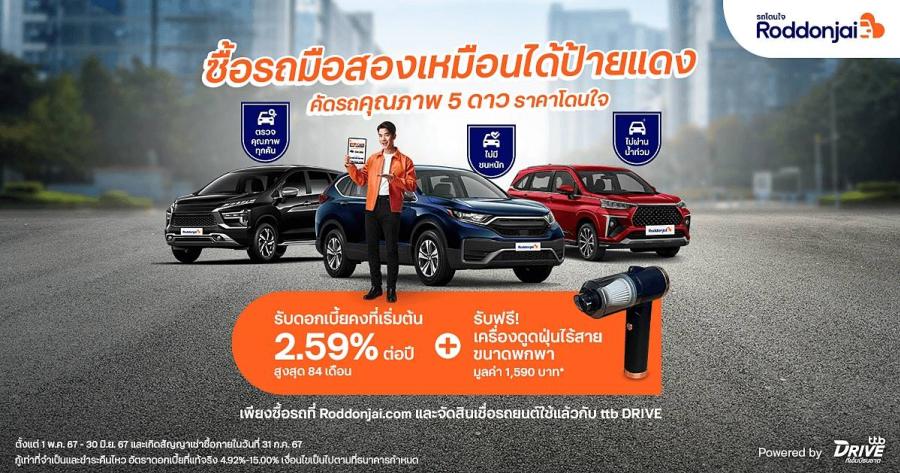 Roddonjai ชวนเป็นเจ้าของรถมือสองคุณภาพ 5 ดาวเทียบเท่ารถป้ายแดง ในราคาโดนใจ พร้อมรับดอกเบี้ยคงที่ 2.59% ต่อปี Roddonjai ชวนเป็นเจ้าของรถมือสองคุณภาพ 5 ดาวเทียบเท่ารถป้ายแดง ในราคาโดนใจ พร้อมรับดอกเบี้ยคงที่ 2.59% ต่อปี