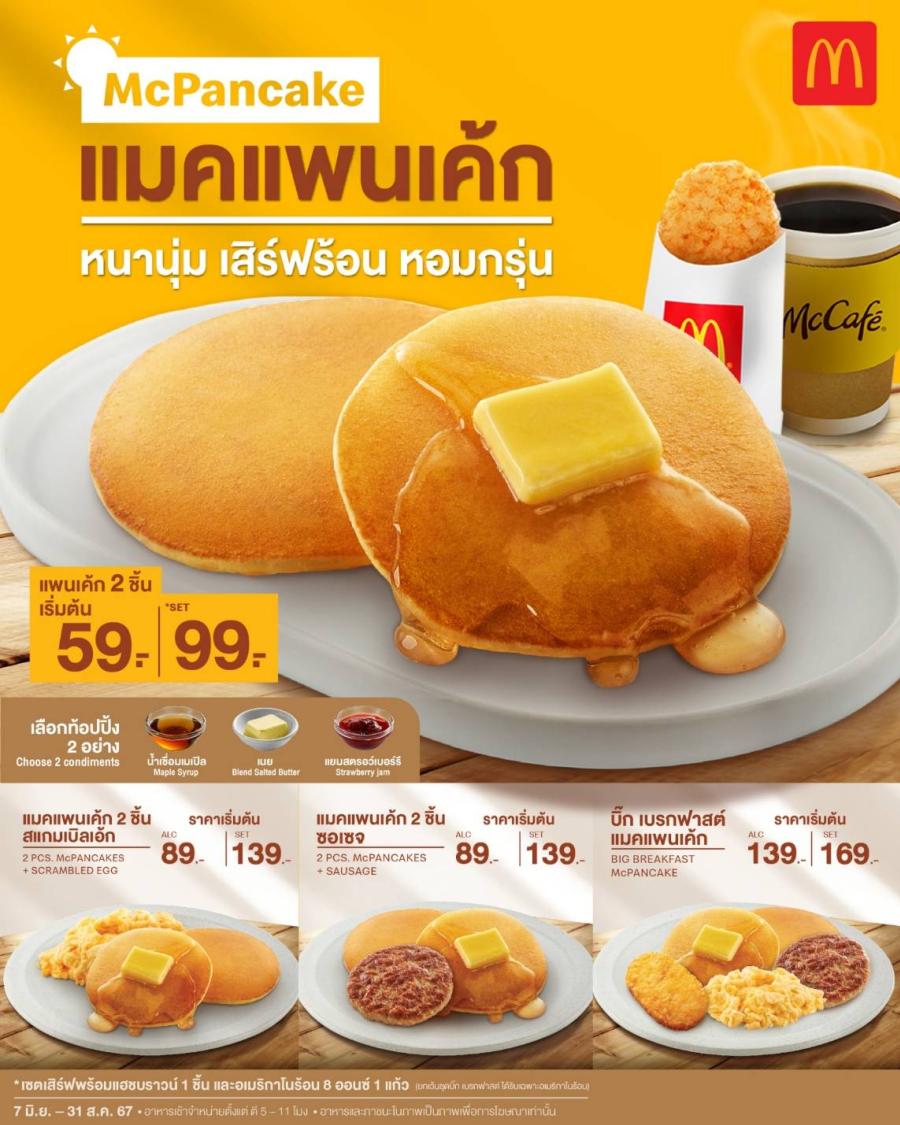 กลับมาอีกครั้งกับเมนูอาหารเช้าสุดฮิต! จากแมคโดนัลด์  ‘แมคแพนเค้ก’ หนานุ่ม เสิร์ฟร้อน หอมกรุ่น พร้อมเติมพลังรับวันใหม่