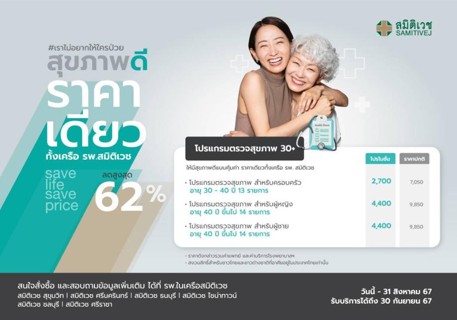 ประเมินภาวะสุขภาพด้วยเทคโนโลยีระบบ AI อัจฉริยะ สมิติเวช เปิดตัวแคมเปญใหญ่ Save Life Save Price  สุขภาพดี ราคาเดียว ทั้งเครือสมิติเวช   #เราไม่อยากให้ใครป่วย 