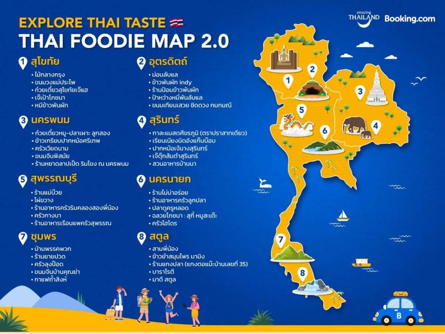 เปิดรายชื่อ 40 ร้านอาหารถิ่นใน 8 จังหวัดเมืองน่าเที่ยวของไทย ตามรอย Thai Foodie Map 2.0 คู่มือเดินทางและแผนที่อาหารถิ่นทั่วไทย สำหรับเหล่านักชิม ภายใต้ความร่วมมือของ Booking.com และ ททท.