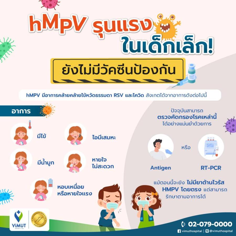 มาทุกหน้าหนาว! hMPV ไม่ใช่โรคใหม่ กุมารแพทย์ รพ.วิมุต ชี้ รุนแรงในเด็กเล็ก เสี่ยงปอดอักเสบกว่าผู้ใหญ่ มาทุกหน้าหนาว! hMPV ไม่ใช่โรคใหม่ กุมารแพทย์ รพ.วิมุต ชี้ รุนแรงในเด็กเล็ก เสี่ยงปอดอักเสบกว่าผู้ใหญ่