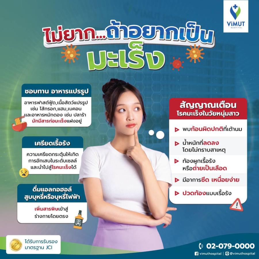คนทั่วโลกเป็นมะเร็งไวขึ้น! คาดปี 2030 ผู้ป่วยใหม่อายุต่ำกว่า 50 ปีเพิ่มอีก 31% แพทย์ รพ. วิมุต ชี้ เปลี่ยนพฤติกรรม-หาเวลาตรวจร่างกาย ก่อนวันที่สาย