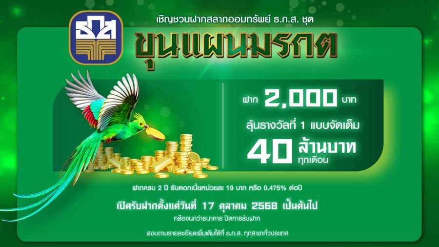 ธ.ก.ส. เปิดขาย ’’สลากขุนแผนมรกต’’ หน่วยละ 2000 บาท รางวัลที่ 1 สูงสุด 40 ล้านบาท ธ.ก.ส. เปิดขาย ’’สลากขุนแผนมรกต’’ หน่วยละ 2000 บาท รางวัลที่ 1 สูงสุด 40 ล้านบาท