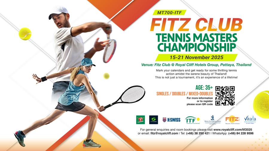 ศึกเทนนิสสุดยิ่งใหญ่ เอ็มที700 ไอทีเอฟ ฟิตซ์ คลับ มาสเตอร์ แชมเปี้ยนชิพ 2025 กลับมาพร้อมความเร้าใจอีกครั้งที่พัทยา 15 – 21 พฤศจิกายนนี้!